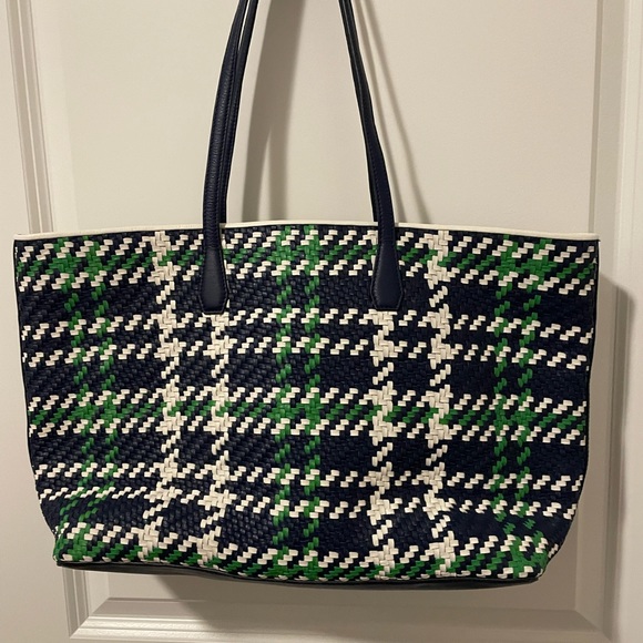 Tory Burch Duet Woven Tote Green, White and Blue. NWOT. - Picture 2 of 9
